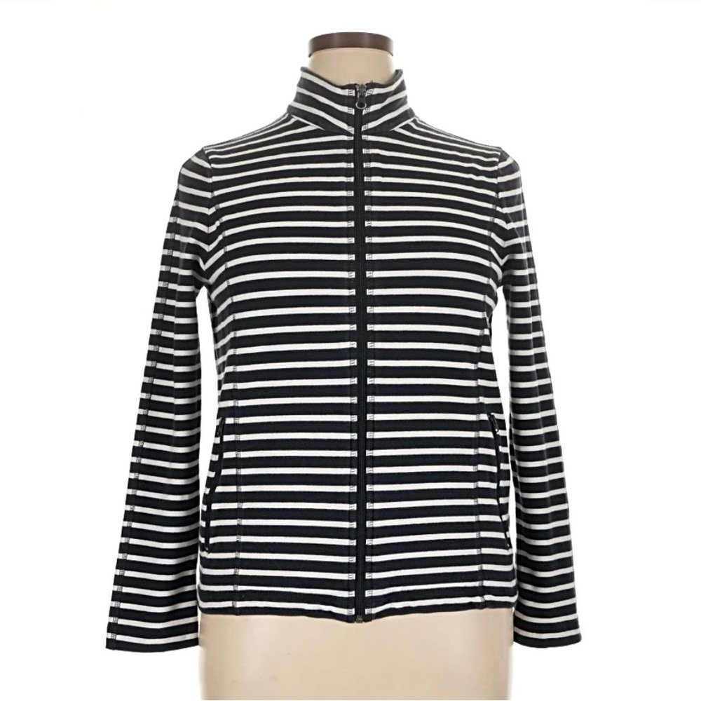 Jones New York Sport Black and White Striped Zip Jacket